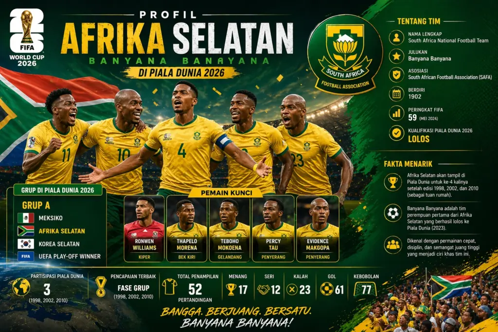 Profil Lengkap Timnas Afrika Selatan Piala Dunia 2026