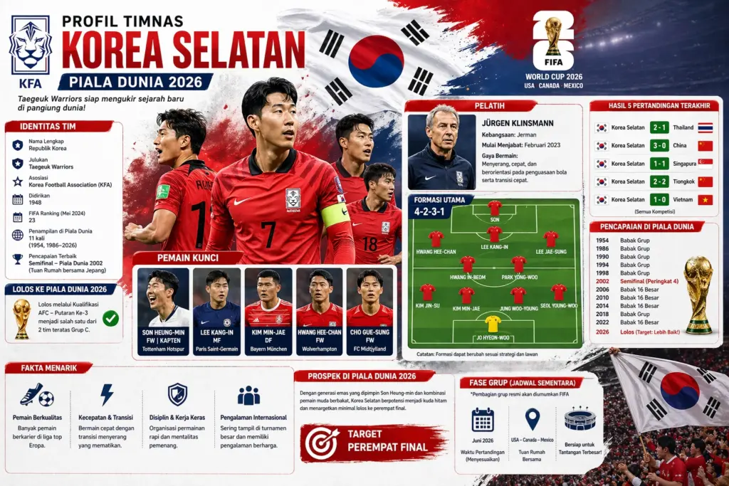 Profil Timnas Korea Selatan Piala Dunia 2026, Kuda Hitam Asia