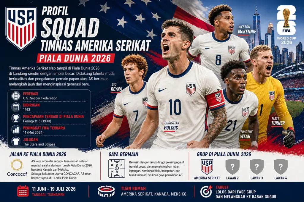 Profil squad timnas amerika serikat piala dunia 2026