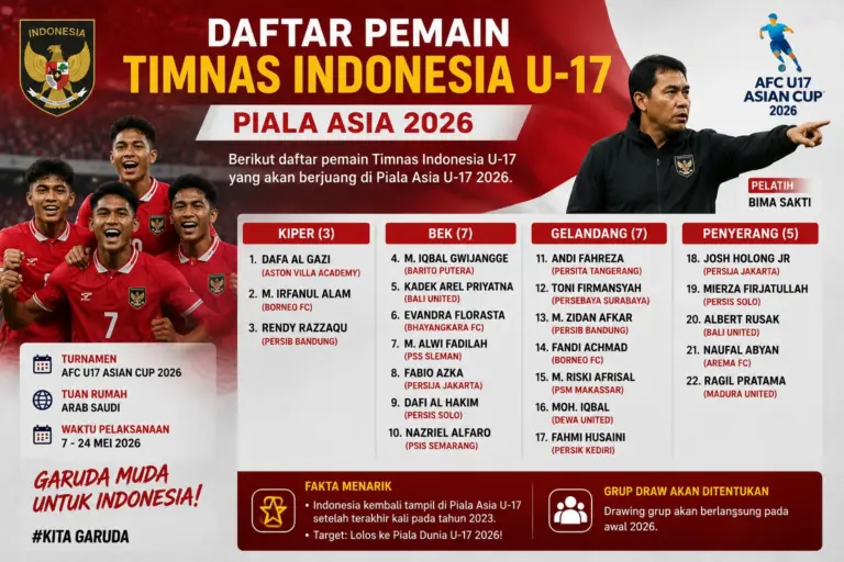 Daftar Nama Pemain Timnas Indonesia U-17 Piala Asia 2026