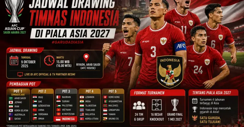 Jadwal Drawing Timnas Indonesia di Piala Asia 2027: Pot 4, Lawan Berat, dan Cara Nonton Live
