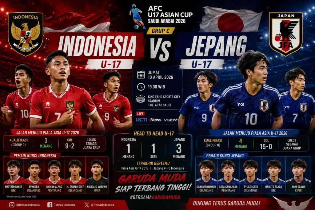 Jadwal Indonesia vs Jepang U-17 2026