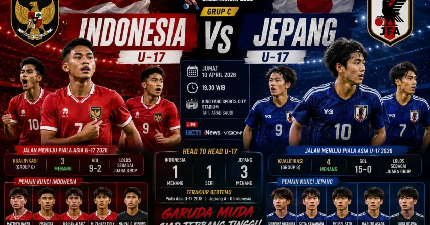 Jadwal Indonesia vs Jepang U-17 2026: Jam Tayang, Live Streaming, dan Skenario Lolos Perempat Final