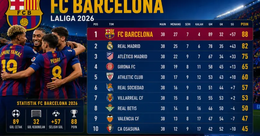 Klasemen FC Barcelona LaLiga 2026: Posisi Terbaru, Top Skor & Drama Perebutan Papan Atas