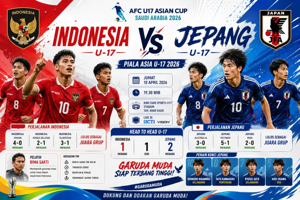 Prediksi Indonesia vs Jepang U-17 2026: Skor, Jadwal, dan Peluang Garuda Muda