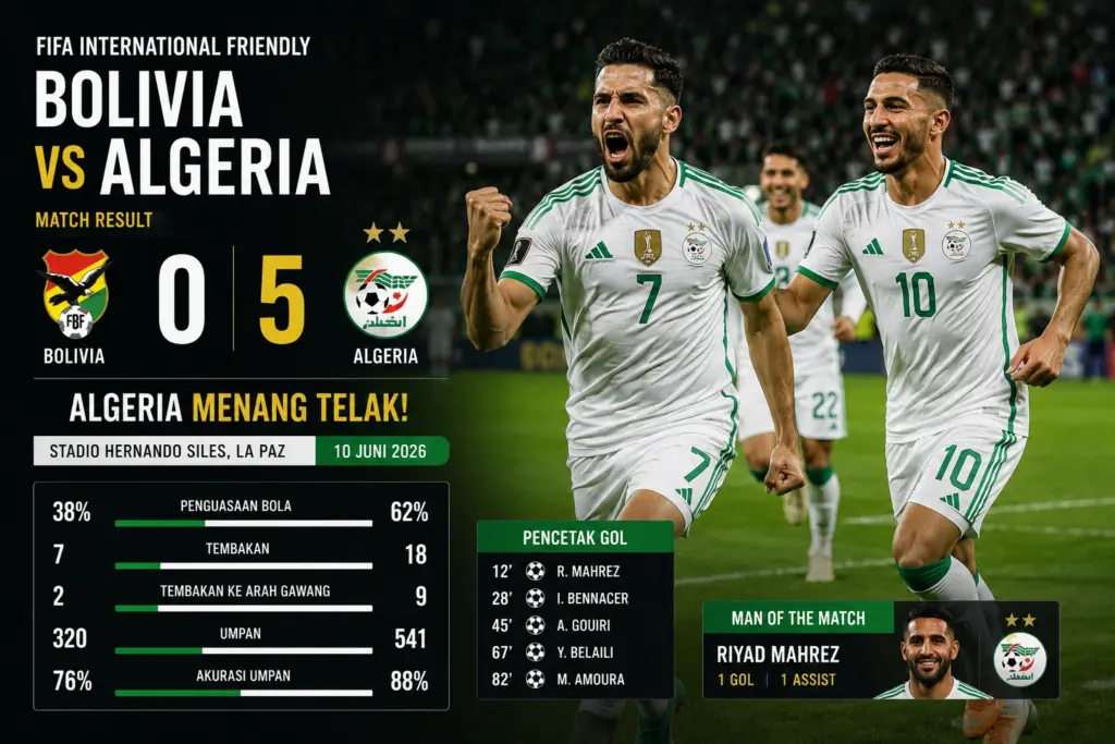 Hasil Bolivia vs Algeria: Aljazair Menang Dramatis 3-2, Simak Statistik, Susunan Pemain, dan Head to Head 1 Hasil Bolivia vs Algeria
