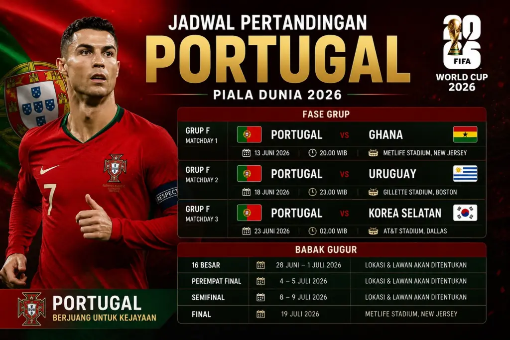 Jadwal Pertandingan Portugal Piala Dunia 2026 dari Fase Grup, Jam Tayang dan Peluang Lolos