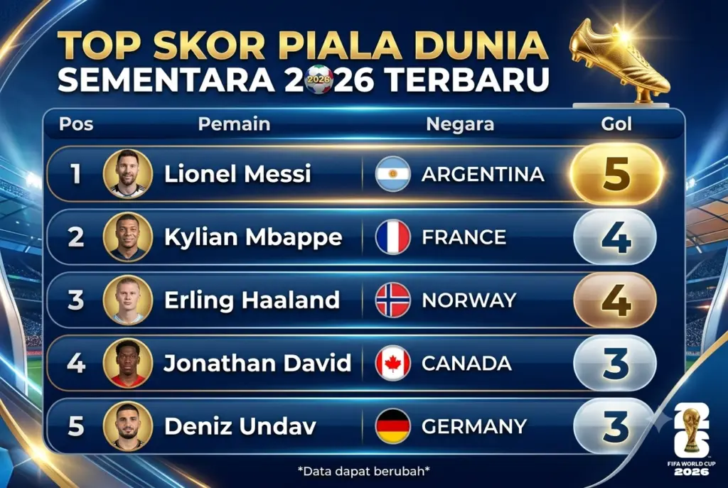 Top Skor Piala Dunia Sementara 2026 Terbaru