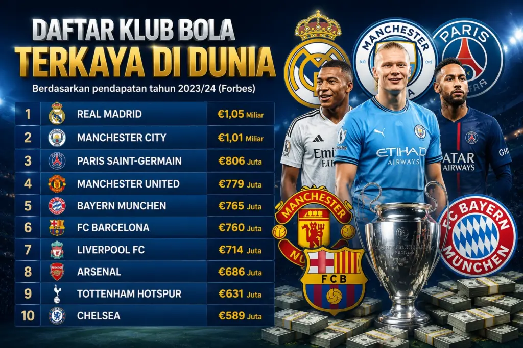 Daftar 10 Klub Bola Terkaya di Dunia 2026, Real Madrid Masih Nomor 1