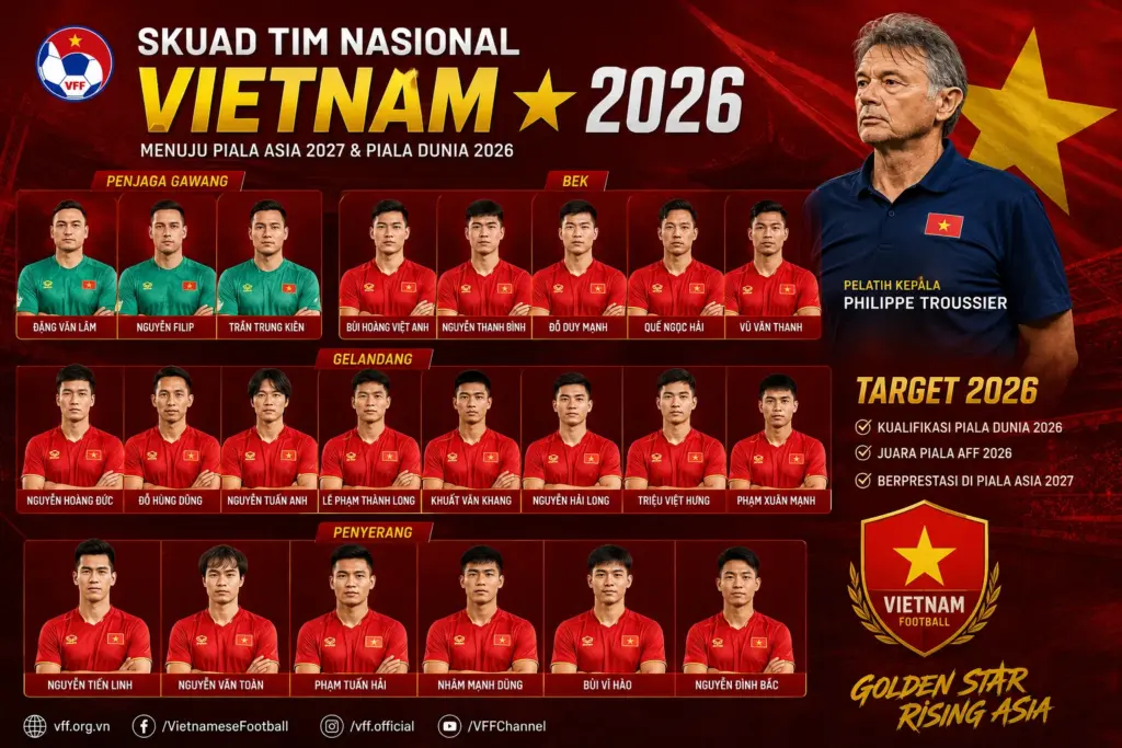 Daftar Skuad Tim Nasional Sepak Bola Vietnam 2026 Terbaru dan Posisinya