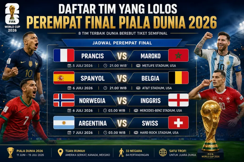 Daftar Tim yang Lolos ke Perempat Final Piala Dunia 2026