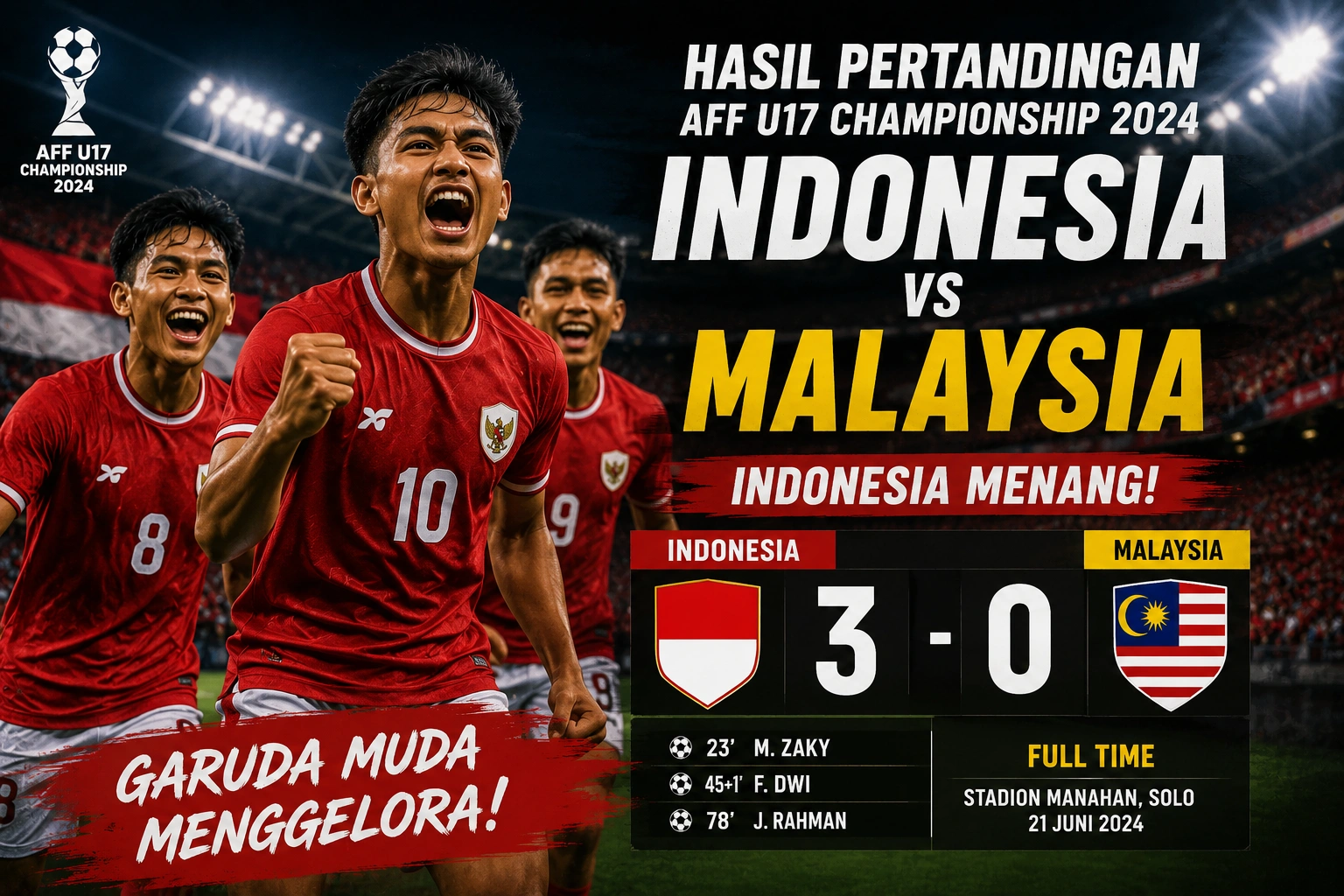 Hasil Indonesia vs Malaysia U-17 3-0, Garuda Muda Mengamuk