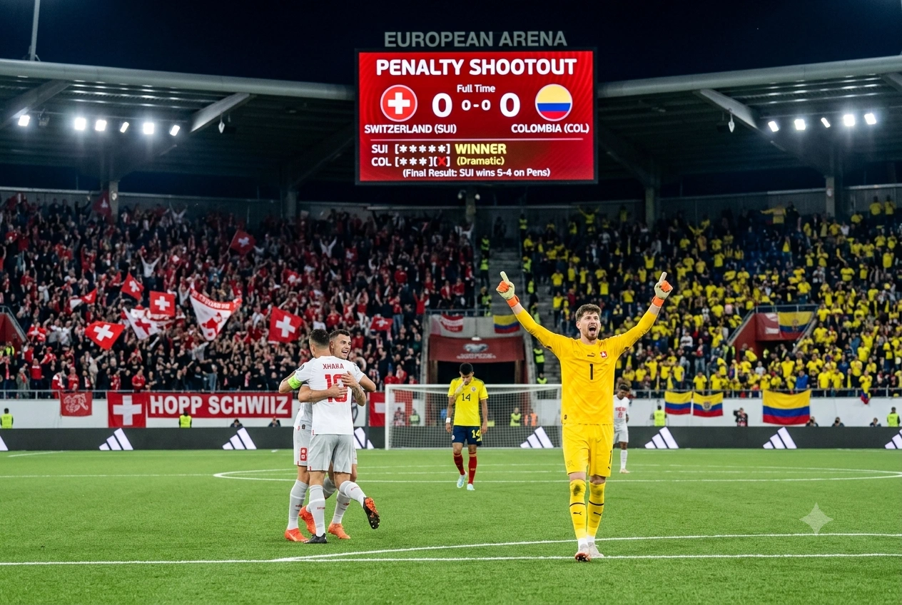 Skor Swiss vs Kolombia 0-0, Swiss Menang Dramatis Lewat Penalti