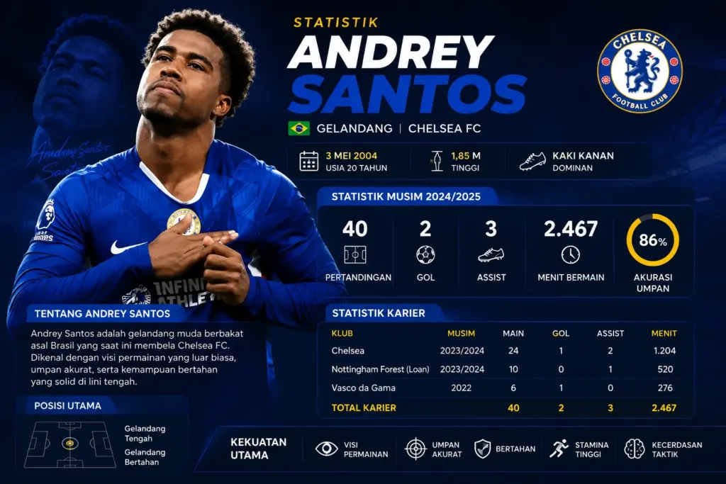 Statistik Andrey Santos 2026