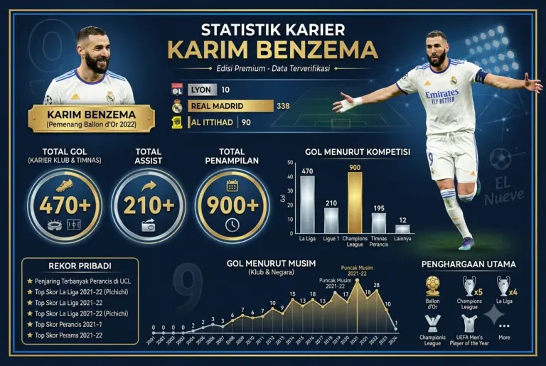 Statistik Karim Benzema Terbaru 2026, Rekor Gol, Assist, dan Prestasi